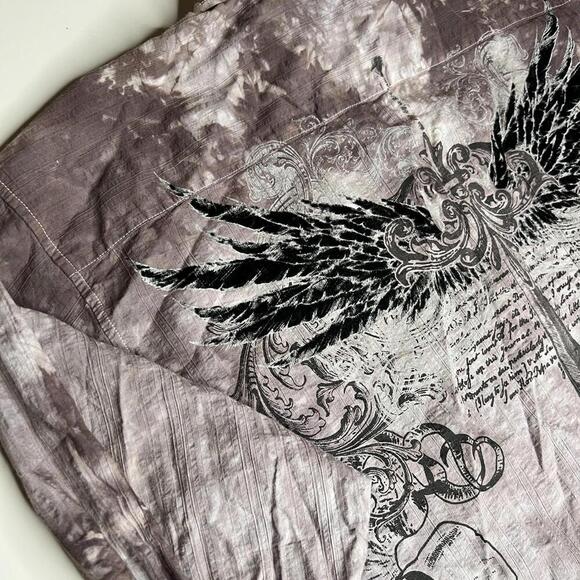 Y2K Gothic Grunge Punk Bleach Crest and Wings Eighty-Eight Button Up Shirt Sz XL - Picture 8 of 12